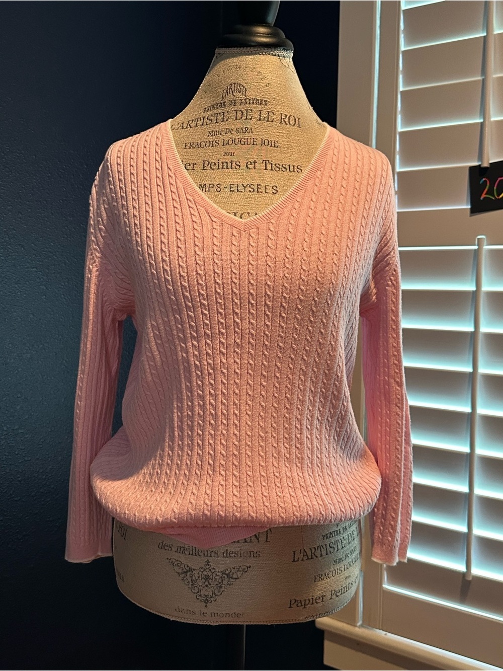 Ralph Lauren Soft Pink V-Neck Cable Knit Sweater